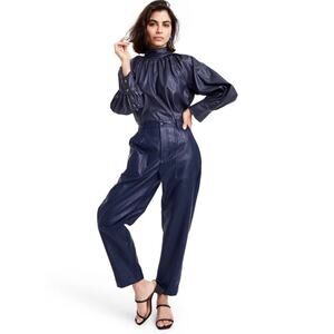 NEW Rachel Comey X Target Navy Blue Faux Leather Long Sleeve Top Size Sm…